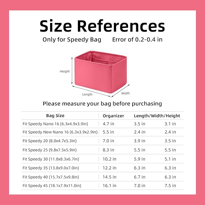 DGAZ Silk Purse Organizer Insert Fits LV Speedy 16/20/25/30/35/40/45 bags,Silky Smooth Bag Organizer,Luxury Handbag & Tote Shaper(Rose lipstick,SP20)