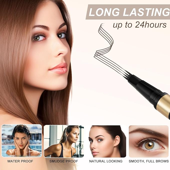 Microblading Eyebrow Pen Kit - Waterproof Brow Makeup Set with Eyebrow Pencil, Eyebrow Gel Clear, Eyeliner, Dual-ended Eyebrow Brush, Natural Looking Brows with Long-Lasting All-Day Hold - Black Brown