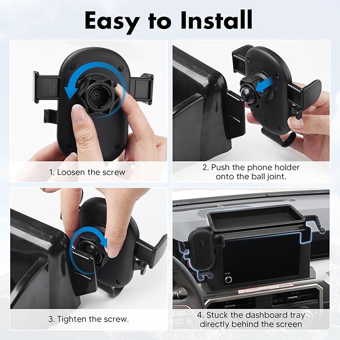 FIILINES Dashboard Center Console Organizer & Phone Holder for Toyota Tacoma 2024-2026, Dash Organizer with 360 Degree Rotation Phone Mount Tacoma Accessories (Only Fit 8-inch)