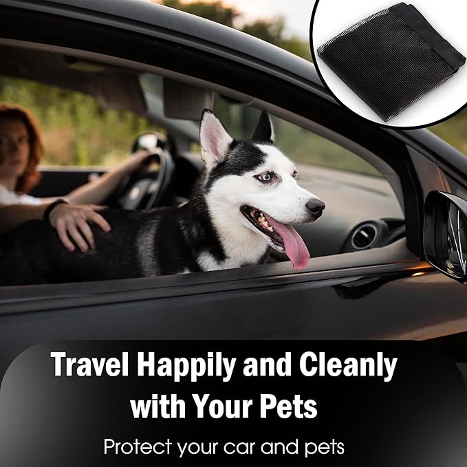 Universal Dog Car Net Barrier – Sturdy Mesh, Easy Install, Breathable Design, Easy to Clean, Flexible Bungee Cords for Adjustable Fit 23"×23" (Black)