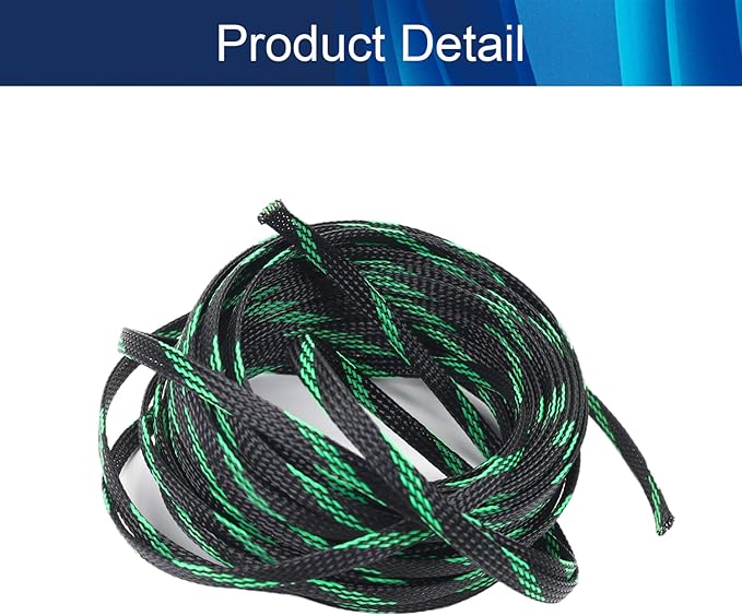 Aicosineg 32.81ft PET Flexible Braided Cable Sleeve 0.24inch Width Wire Loom Sleeving and Organizer Flexible Wire Mesh Sleeve for TV Audio PC Cords from Pets Chewing Black and Fluorescent Green