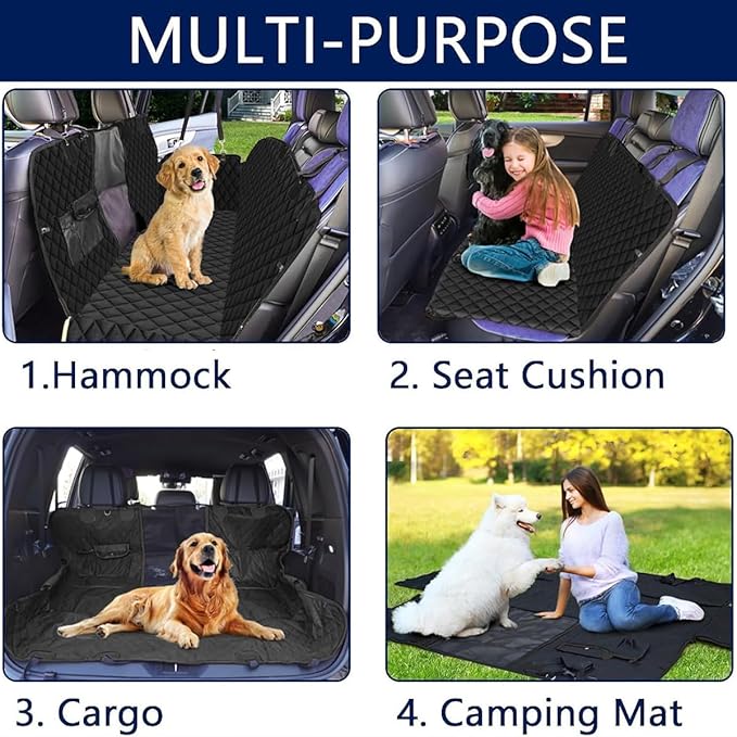 fidozen Dog Car Seat Cover for Back Seat with Visual Mesh Window - 100% Waterproof & Scratchproof 600D Oxford Dog Hammock for Car, Truck, SUV - Non-Slip Pet Seat Cover with Side Flaps, Universal Fit