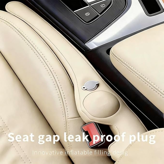 Inflatable Car Seat Gap Filler Strip - 2Pcs Leather Foldable Seat Gap Plug Blocker,Stop Dropping Items,Soft Interior Accessories for All Cars (Beige)
