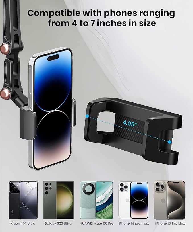 Karmus Rear View Mirror Phone Holder, Rearview Mirror Phone Holder for Car, Rotatable and Retractable Car Phone Holder Mount, Car Truck Essentials Accessories Compatible with All Cell Phones