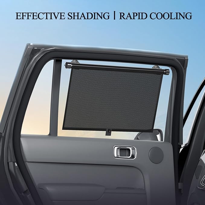 2 Pack Retractable Car Shades for Side Windows - Window Sun Shade for Car with Strong Suction Cups | Roller Shades UV Heat Block Sun Shade for Cars House Office Window (M:17.1"x19.6")