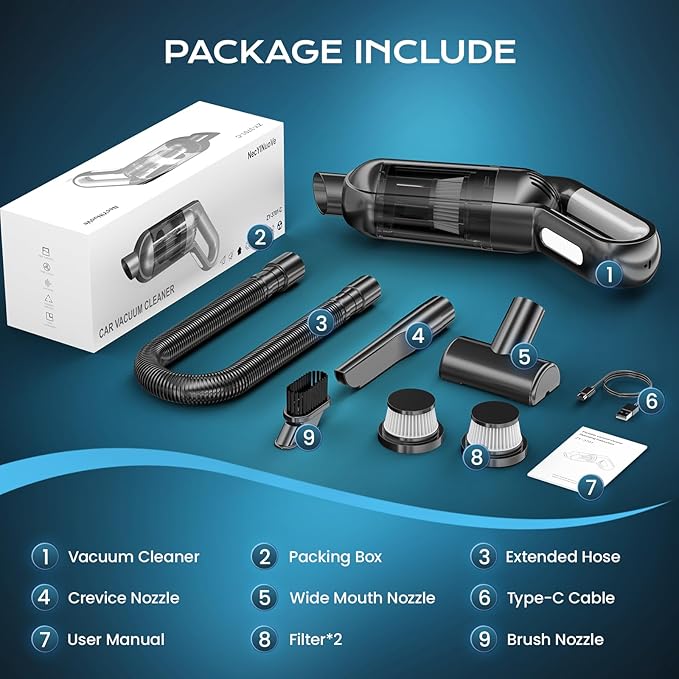 Handheld Vacuum Cordless, Portable Car Vacuum with LED Light,Rechargeable Small Vacuum Cleaner with Powerful Suction,Lightweight Vacuum Cleaner for Car Home Office Pet Hair,Black