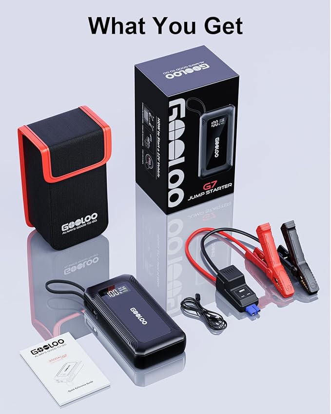 GOOLOO G7 3000A Jump Starter with Built-in Cable,Portable Jump Starter for 45W Fast Charging,12V SuperSafe Lithium Jump Box, Battery Booster Pack Up to 8.5L Gas or 6.0L Diesel Engine