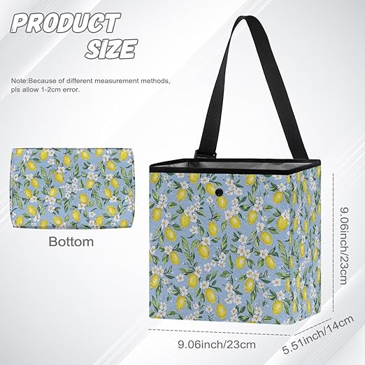 Lemon Floral Car Trash Can Cute Leakproof Car Garbage Bag Hanging Trash Bin Automotive Garbage Cans for Back/Front Seat/Console Car Accessories(Blue)