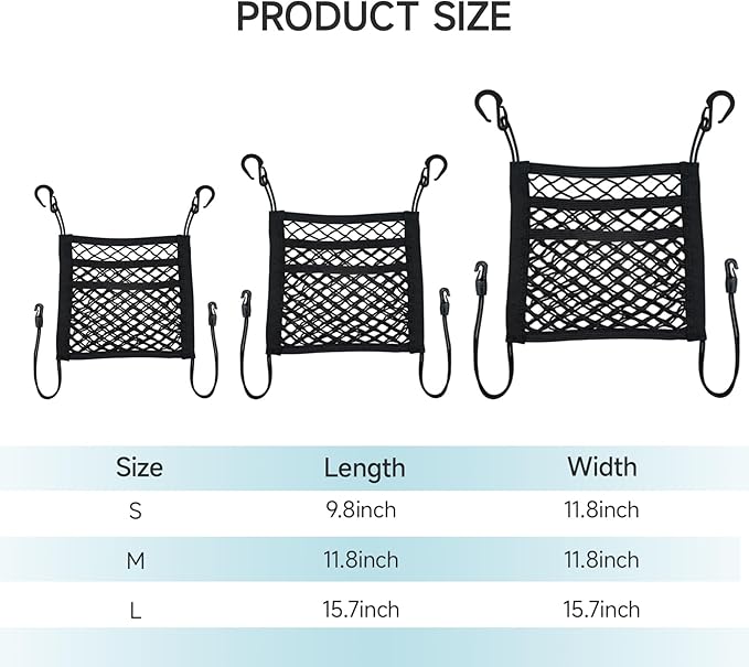 Dog Car Barrier Net with Storage Pockets Universal Adjustable 3-Layer Pet Cars Barrier with 4 Hooks for SUVs & Sedans Keep Pets Safe & Car Organized Cars Mesh Organizerm (L)