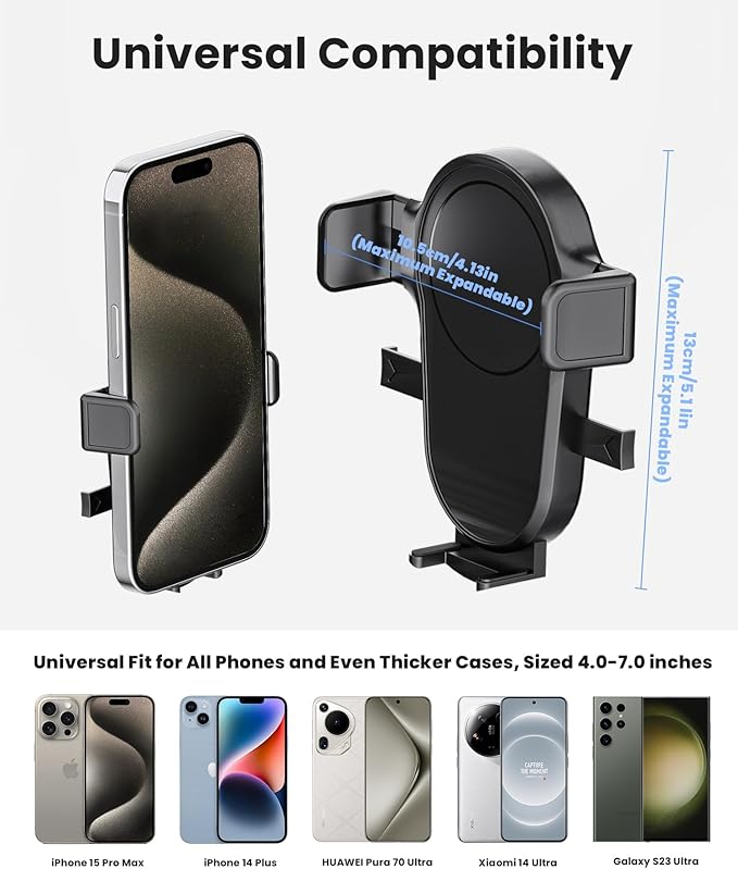 Karmus Rearview Mirror Phone Holder for Car, Rear View Mirror Phone Holder, Rotatable and Retractable Car Phone Holder Mount, Car Truck Essentials Accessories Compatible with All Cell Phones