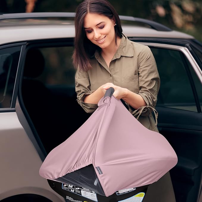 liuliuby Summer Baby Car Seat Cover | 2-in-1 Breathable Carseat Sun Shade & Mosquito Net | UV Protection Lightweight Canopy Covers for Infant Unisex | Bug Net Mesh for Warm Weather (Gray)