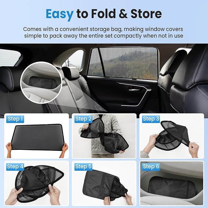 KUST Car Window Shades for 2018-2024 Toyota Camry Accessories, Breathable Mesh Magnetic Window Covers, Rear Back Side Window Sun Shades UV Block Privacy Protection for Baby Camping Napping 2PCS