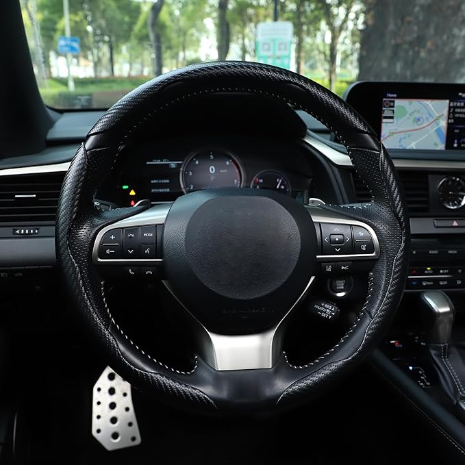 Amiss 3pcs Carbon Fiber Anti-Skid Steering Wheel Cover, Waterproof & Segmented Butterfly Design, Universal 99% Vehicle Wheel Cover Protector, Car Interior Accessories (Black-3pcs)