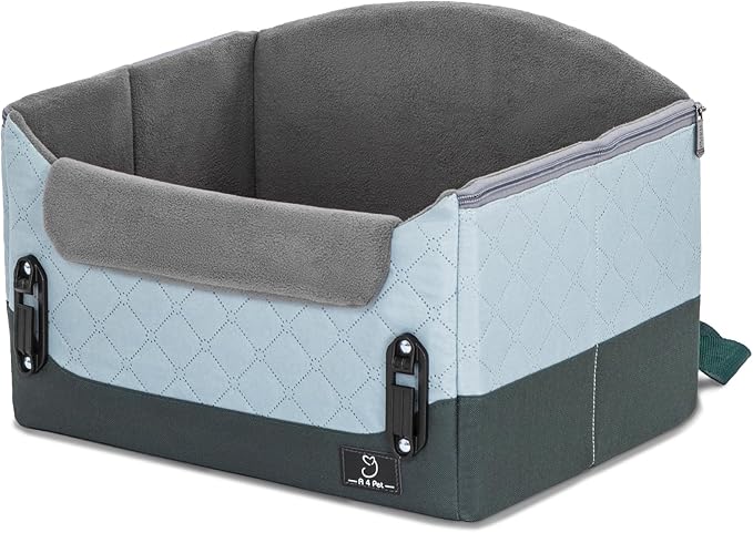 A 4 Pet Dog Car Seats for Small Dogs Under 25lbs โ Safety Travel Booster Seat with Patent Buckles, Adjustable Leash โ Reduces Anxiety & Road Trips โ Frame Support for Cars, SUV, Pickup