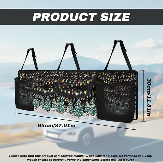Christmas Prints Car Trunk Organizer Hanging Car Back Seat Storage Bag Auto Cargo Bag Automotive interior Accessories for Most Sedans SUV Jeep Trucks MPV Van