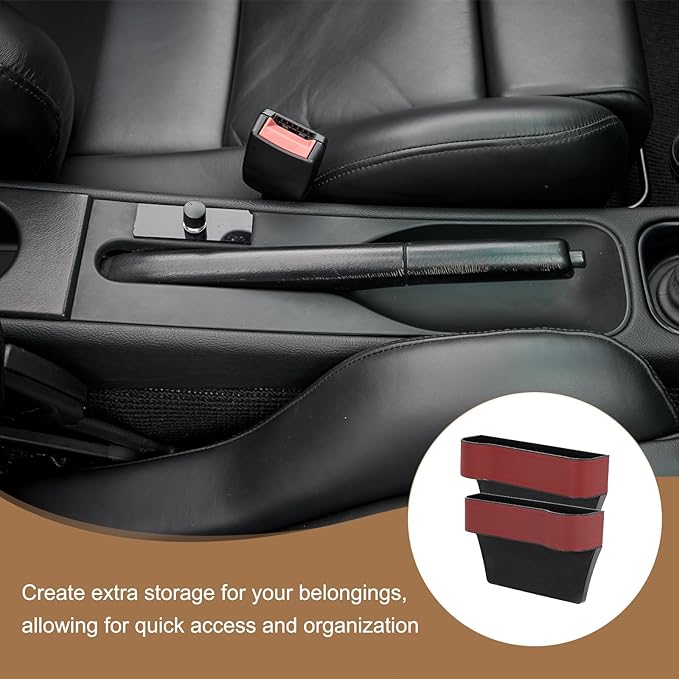 HARFINGTON Car Seat Gap Filler Organizer 10.2 x 6.5 x 3.1 Inch ABS+Leather Universal Car Organizer Storage Box Between Seat and Console (Right) with Cup Holders for Phone Sunglasses Keys, Red