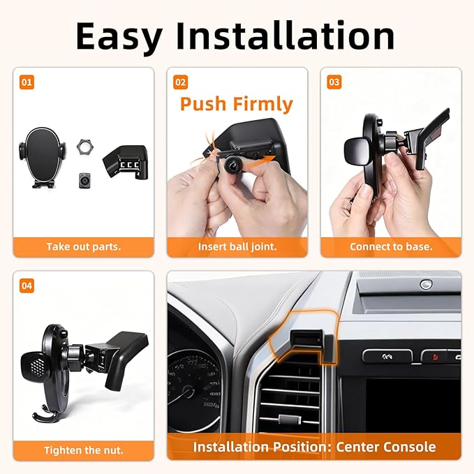 Phone Mount for Ford F150 (2015–2020), 360° Adjustable Dashboard Phone Holder, Hands-Free Car Smartphone Mount for iPhone, Google & Android, Ford F-150 Interior Accessories, Black