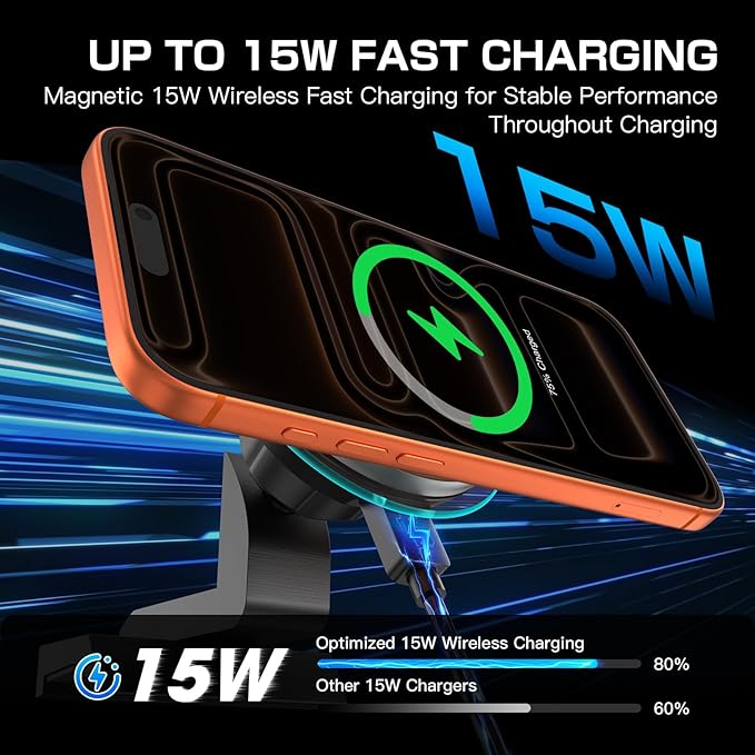 Magnetic Phone Mount with 15W Fast Charging for Toyota Tacoma 2016–2023, 22 Strong Magnets, Rock-Solid Hold on Rough Roads