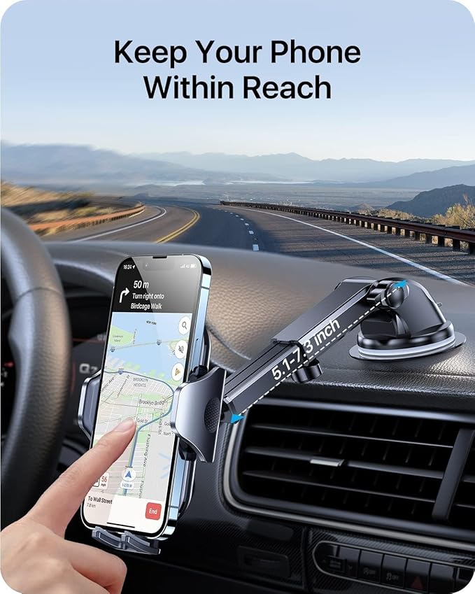 andobil Car Phone Holder Mount (Strong Suction&Bumpy Road Stable) Phone Holders for Your Car, Cell Phone Car Mount for Windshield Dash Vent Truck Cradle Stand for iPhone 17 16 15 14 Pro Max Grey