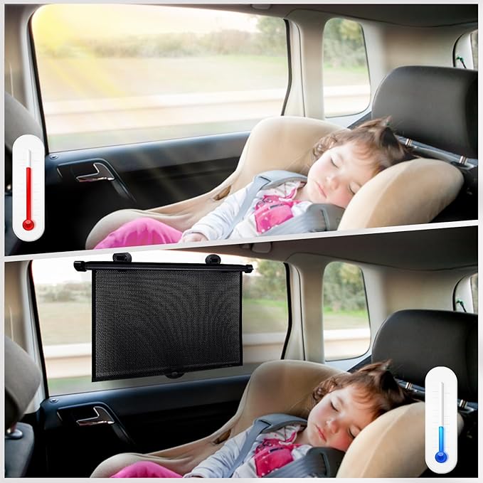 PLTCAT 2 Pack Large Car Sun Shade Side Window for Baby, Roller Vehicle Shades Sun Protection Shade for SUV Truck Side Window(Large-18''x20'')