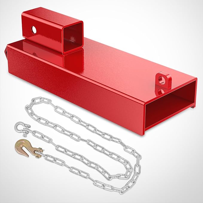 Nilight Forklift Trailer Hitch Attachment Fits 2 Inch Receiver Clamp on Pallet Fork Trailer Towing Adapter with Safety Chain & Hook Red