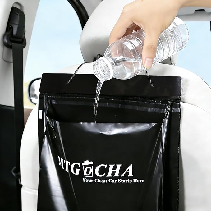 Disposable Car Trash Bags Hanging (Set of 120) - Leak-Proof, Smell-Proof, Recycled Car Garbage Bags, Automobile Trash Container, Road Trip Essentials, Black-Medium