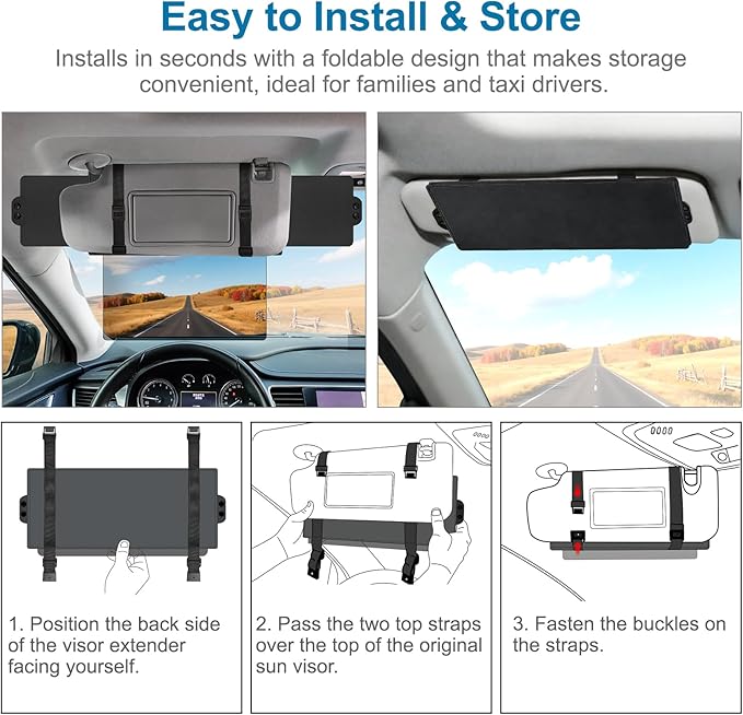 Sun Visor Extender for Car, Visor Extender Sun Blocker, Sun Visor Extension with Anti-Glare Lens Blocks UV & Sunlight, Adjustable Car Sun Visor for Safe Driving (1 Pack)