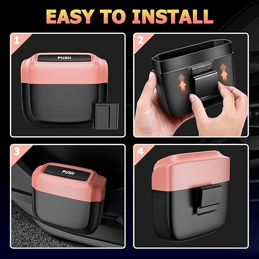 MOTORBUDDY Car Trash Can with Lid, Built-in Storage Garbage Bag, Vehicle Trash Accessories for Interior, Mini Garbage Bin for Automotive, Home, Office, Kitchen, with 30pcs Trash Bags…