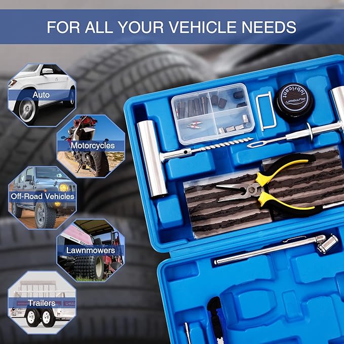 AUTOWN Tire Repair Kit - 68pcs Heavy Duty Tire Plug Kit, Universal Tire Repair Tools to Fix Punctures and Plug Flats Patch Kit for car Motorcycle, Truck, ARB,ATV, Tractor, RV, SUV, Trailer