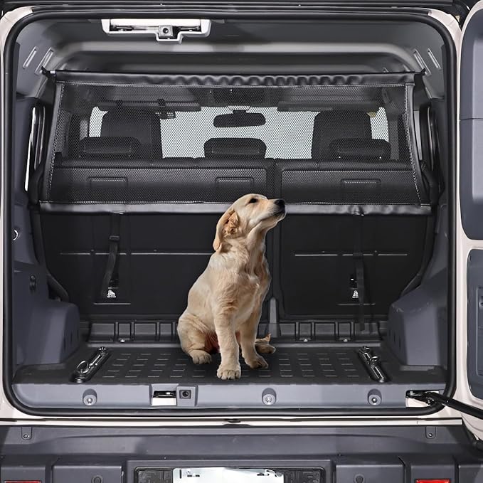 Universal Fit Pet Barrier Car Divider for Ineos Grenadier 2020-2025+ | Heavy-Duty Mesh Backseat & Trunk Dog Fence | Adjustable Vehicle Cargo Net for Travel Safety (Black)