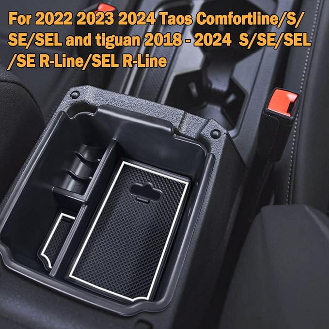 TACORBO Center Console Organizer Compatible with 2022 2023 2024 Taos and 2018 2019 2020-2022 2023 2024 Tiguan Accessories Armrest Secondary Storage Box, Interior ABS Insert Glove Box Tray,White