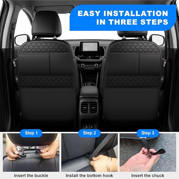 Back Seat Protector 2 Pack Fit For Jeep Grand Cherokee Car Kick Mats For Kids Upgraded Version with Storage Organizer Waterproof Dirt Proof Faux Leather Auto Accessories (Black)