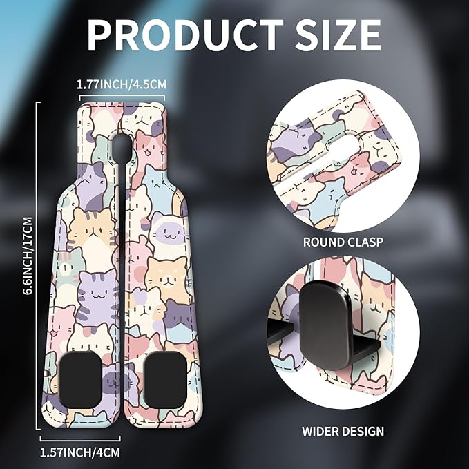 Car Seat Headrest Hook, Universal Leather Cute Hanger Holder Hook, Storage Organizer Interior Accessories for Purse Bags Handbag Colorful Cute Cats
