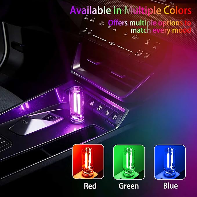 4 PCS USB Night Light, Touch Dimmable Mini USB LED Car Interior Ambient Lights, Portable Plug-in Glass Bottle Night Lamp for Car, Tent, Desk, Bedside(2Red&2Blue)
