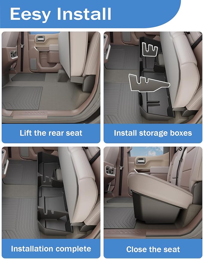 FengYu Under Seat Storage Box Compatible with 2019-2026 Chevy Chevrolet Silverado 1500/GMC Sierra 1500, 2020-2026 Silverado/Sierra 2500HD/3500HD Double Cab & Crew Rear Underseat Organizer Accessories