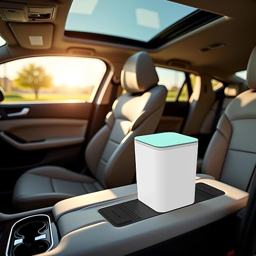 Mini Car Trash Can with Press Lid, Leakproof One-Piece Design, ABS Plastic Garbage Bin with Stainless Steel Spring for Auto Interior (White)