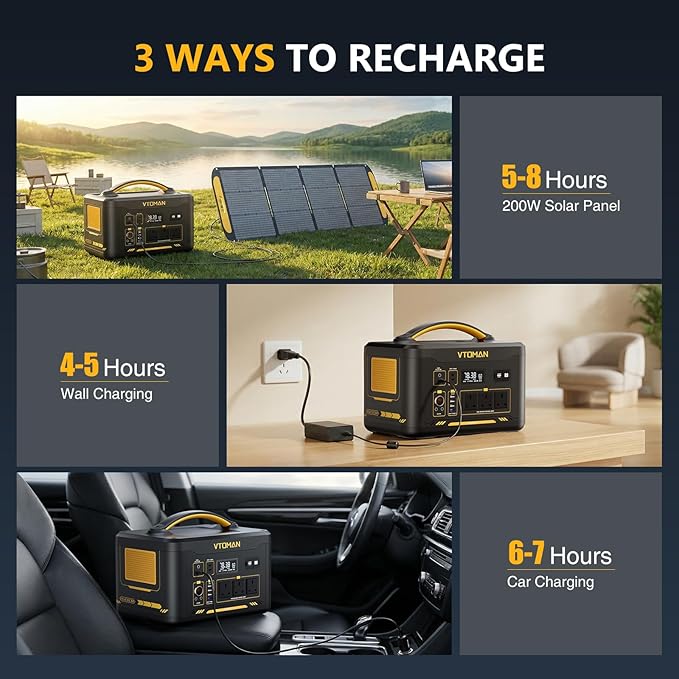 VTOMAN Jump 1500X Portable Power Station with 110W Solar Panel, 828Wh LiFePO4 Battery Solar Generator with 1500W AC Outlet, Jump Start, PD 100W Type-C for Camping, Home Backup, Outdoor Christmas Party