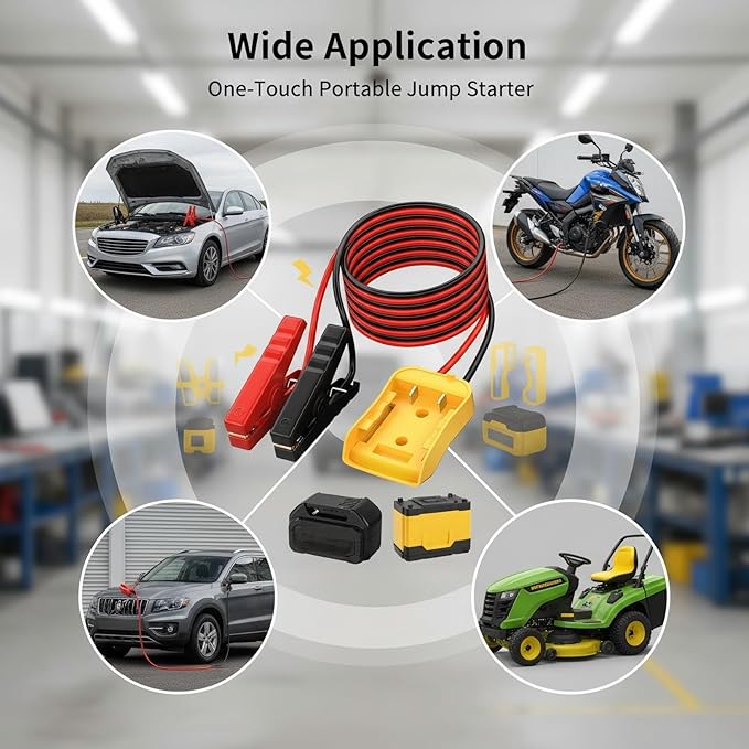 2FT Jumper Cables for Car with Adapter, Silicone Wire 8AWG Alligator Clip car Jumper Starter Jumper Cable, Used for Jumper Starting of car or Tool Batteries, Compatible with DE.Walt 20V Batteries.