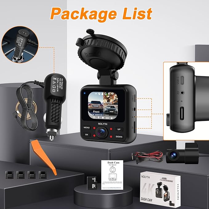 4K Dash Cam Front and Rear: FHD 3 Channel 4K+2K+1080P Dash Camera for Cars with Free 64GB Card 5G Wi-Fi Night Vision G-Sensor 24H Parking Mode for Uber Lyft Families/New Drivers