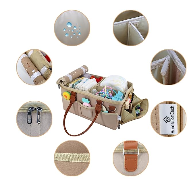 Baby Diaper Caddy Organizer with Lid, Multiple Compartments Baby Caddy, Waterproof Diaper Tote Bag for Infants, Travel Baby Bag for Must Haves, Baby Gift Basket for Newborn Essentials