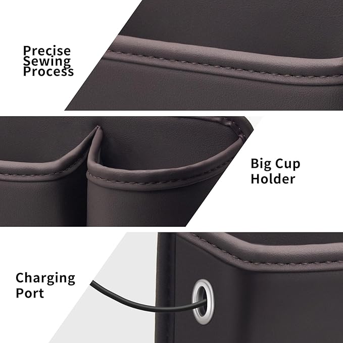Car Leather Cup Holder Gap Bag 2-Piece Car Seat Gap Filler with Cup Holders for Cups Glasses Keycard (Main and Passenger) (Mocha Brown)