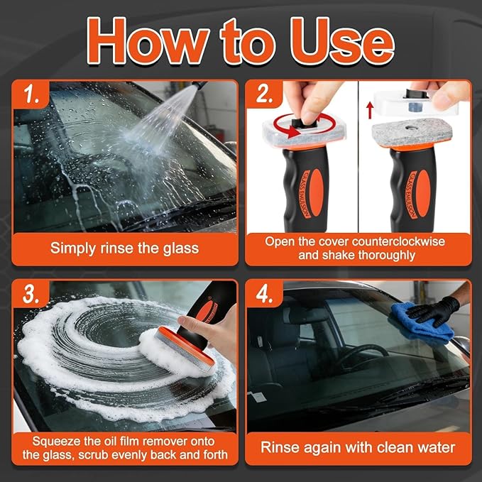 Glass Oil Film Remover for Car, Windshield Oil Film Remover, Roll-On Car Glass Cleaning Brush, Removes Smudges, Rain Fog, Improve Clarity for Driving, Clear Vision Glass Cleaner Tool (100ML, 1PC)