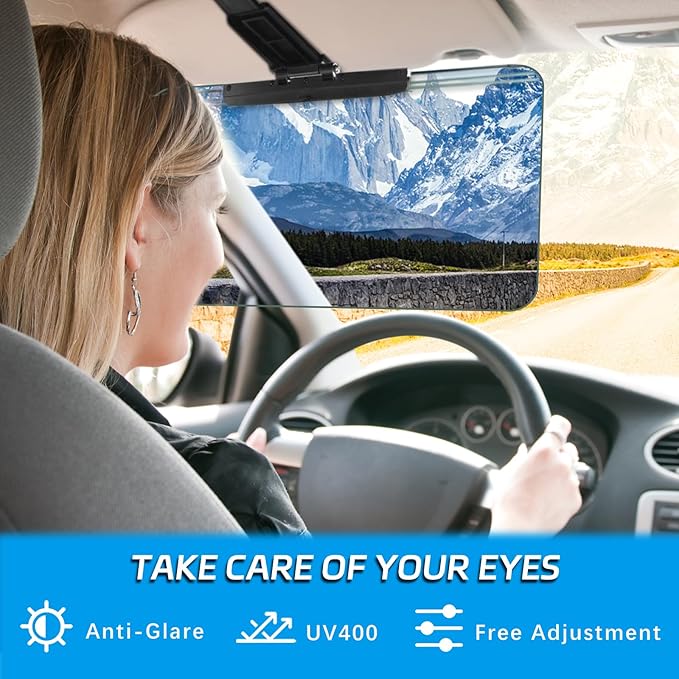 Sun Visor Extender for Cars,3 in 1 Adjustable Polarized Sun Visor Extender,Visor Organizer and Mirror for Car. Polarized Car Sun Visor,Safe Driving Extension for Glare/UV,Clip on, Universal(L)