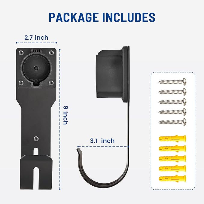 Anina EV Charger Holder for SEA J1772 Connector J Hook Car Nozzle Holster Dock Wall Mount Electric Vehicle Cable Organizer Compatible with Ford BMW Nissan Audi Heavy Duty Steel