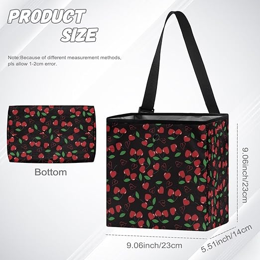 Cherries Car Trash Can Hanging Trash Bin Leak-Proof Collapsible Car Garbage Bag, Car Accessories 2 Gal Large Capacity Multipurpose Storage Container