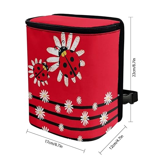 KEIAHUAN Red Ladybug Daisy Hanging Car Trash Can for Back Seat Cute Trash Bag Collapsible and Portable Garbage Bin Large Capacity Automotive Garbage Cans