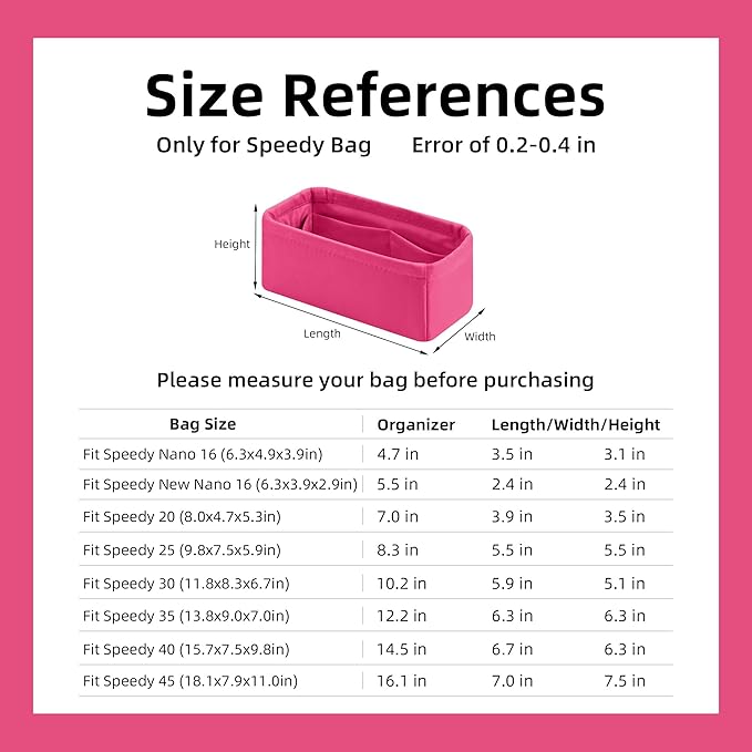 DGAZ Silk Purse Organizer Insert Fits LV Speedy 16/20/25/30/35/40/45 bags,Silky Smooth Bag Organizer,Luxury Handbag & Tote Shaper(Rose pourpre,SP16)