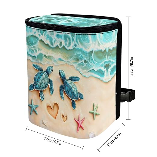 KEIAHUAN Beach Theme Sea Turtle Hanging Car Trach Can for Back Seat Automotive Garbage Container Bin Large Capacity Portable Grocery Organizer Bag with Lid for Snacks, Drinks, and widget