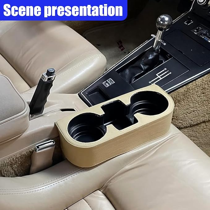 YoRise Car Cup Holder, PU Leather Automotive Cup Drink Holder, Car Seat Gap Filler Storage Box, Multifunctional Front Seat Organizer, Cell Mobile Phone Holder, Coin Bucket (Beige)