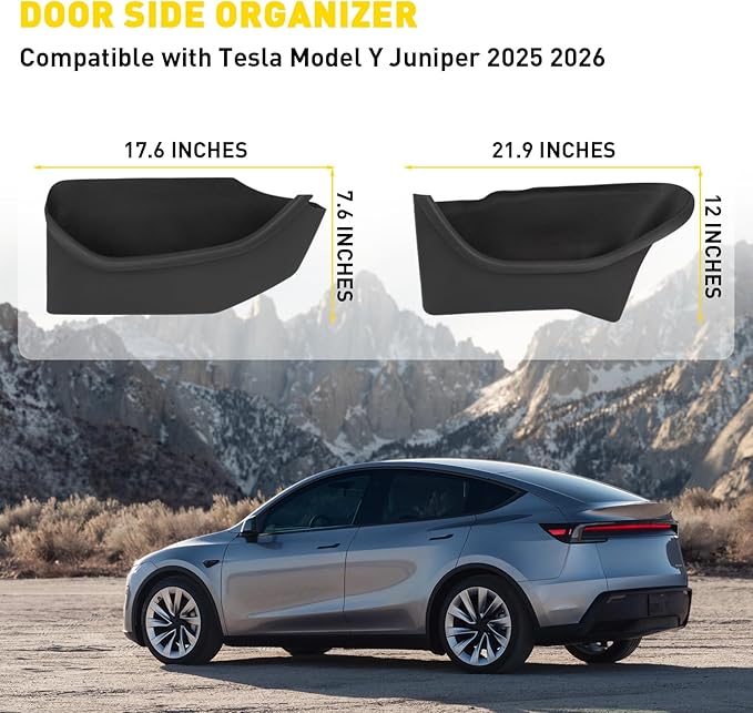 4PCS Door Side Organizer Compatible with Tesla Model Y Juniper 2025 2026 Accessories, Front & Rear Door Pocket Storage Box Tray Full-Cover Anti-Slip TPE Door Pocket Liner Black